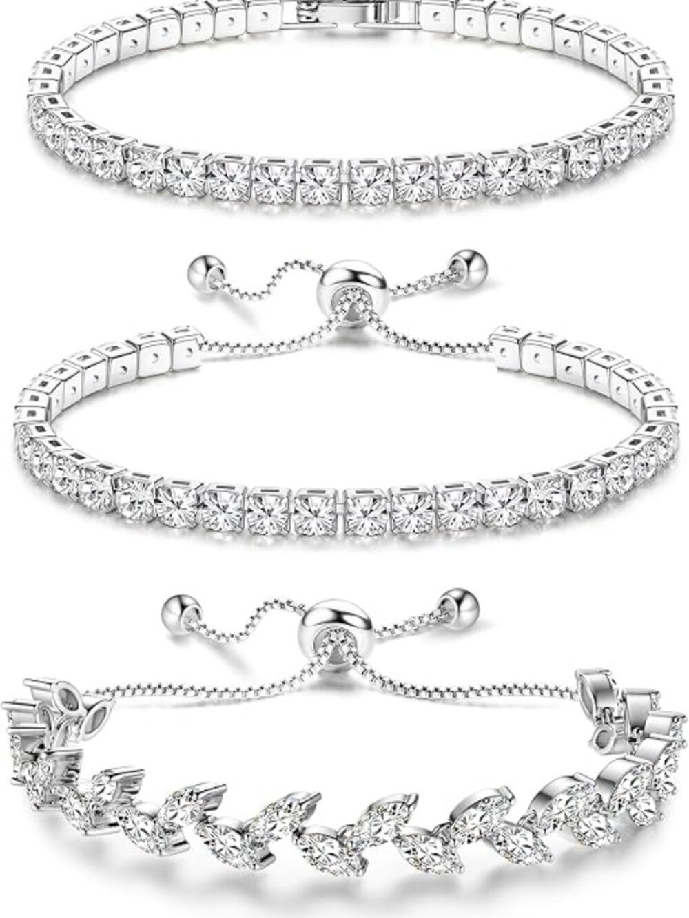 YADOCA 3Pcs Silver Tone Tennis Bracelets For Women